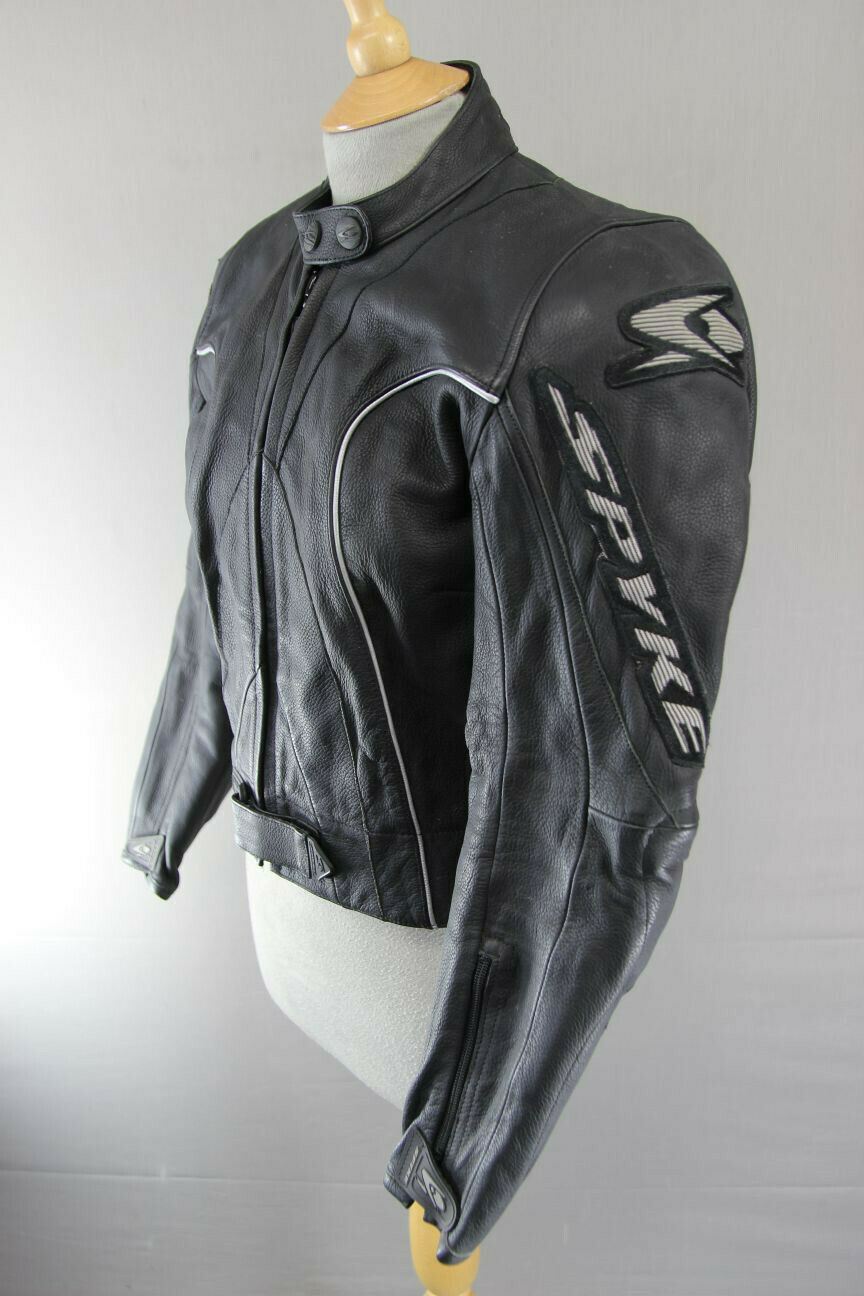 SUPERB SPYKE BLACK LEATHER BIKER JACKET WITH SHOULDER & ELBOW CE ARMOUR 36 INCH