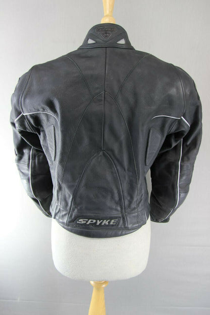 SUPERB SPYKE BLACK LEATHER BIKER JACKET WITH SHOULDER & ELBOW CE ARMOUR 36 INCH