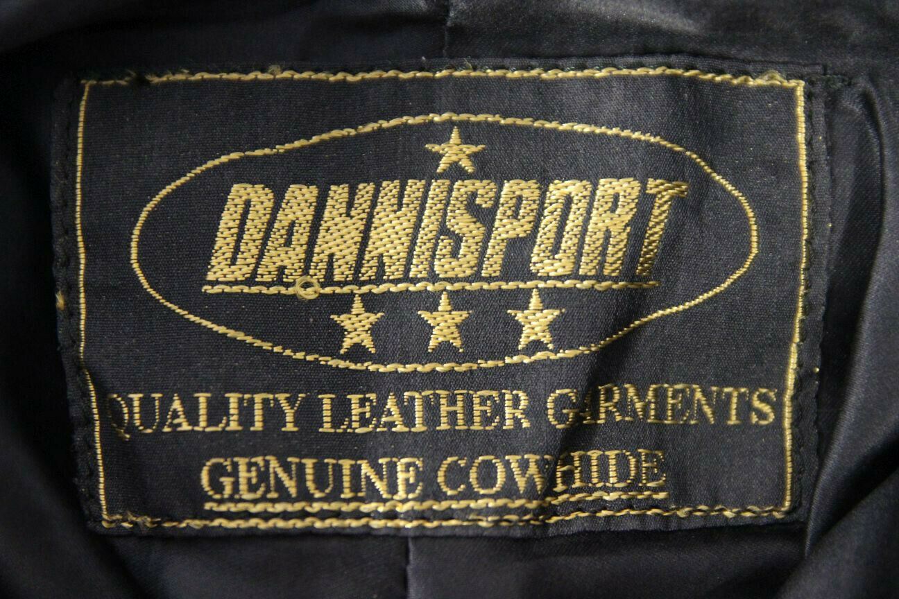 DANNISPORT BLACK COWHIDE LEATHER BIKER TROUSERS: WAIST 26 IN/INSIDE LEG 30 IN