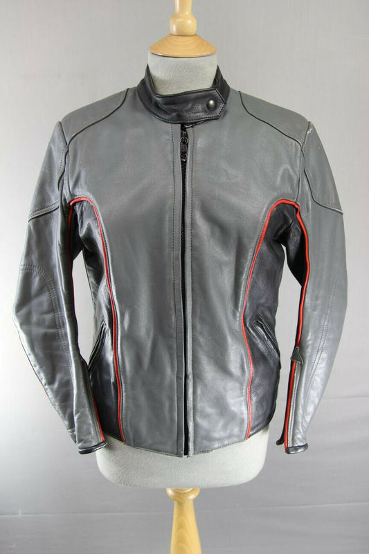 VINTAGE BRITISH MADE GREY & BLACK SWIFT LEATHERS LADIES CAFE RACER JACKET 34 IN