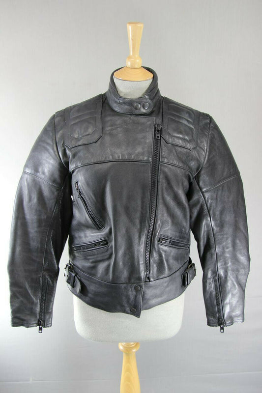 SPORTEX MAXX LADIES CLASSIC BLACK LEATHER BIKER JACKET 34 INCH