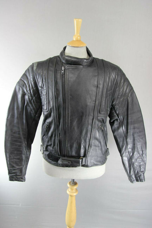 BRITISH MADE BIKER'S PARADISE CLASSIC BLACK COWHIDE LEATHER BIKER JACKET 40 INCH