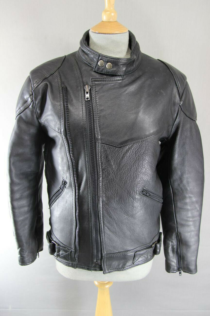JTS MAGNUM BLACK COWHIDE LEATHER 3M THINSULATE THERMAL LINED BIKER JACKET 38 IN