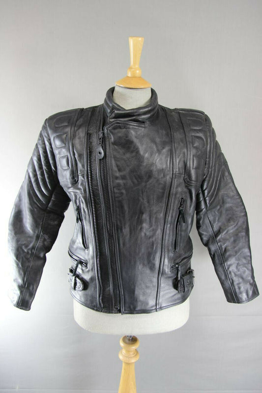 CLASSIC 'CHARLIE' BLACK LEATHER BIKER JACKET 38 INCHES/EXTRA SMALL