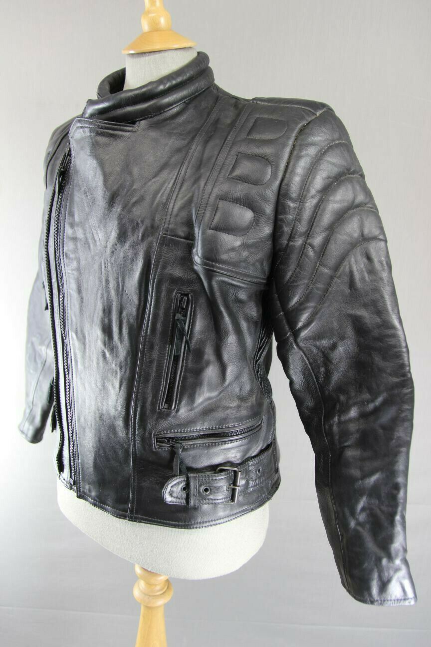 CLASSIC 'CHARLIE' BLACK LEATHER BIKER JACKET 38 INCHES/EXTRA SMALL