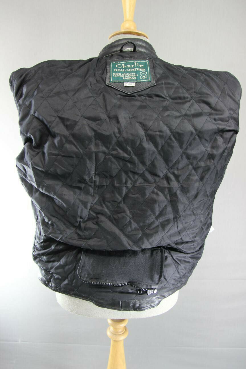 CLASSIC 'CHARLIE' BLACK LEATHER BIKER JACKET 38 INCHES/EXTRA SMALL