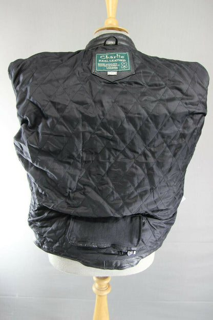 CLASSIC 'CHARLIE' BLACK LEATHER BIKER JACKET 38 INCHES/EXTRA SMALL