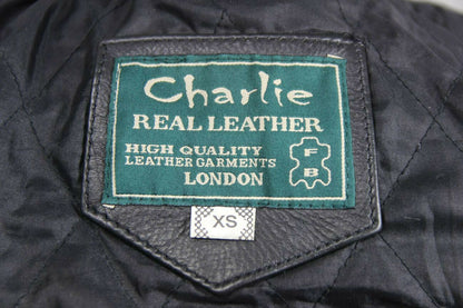 CLASSIC 'CHARLIE' BLACK LEATHER BIKER JACKET 38 INCHES/EXTRA SMALL