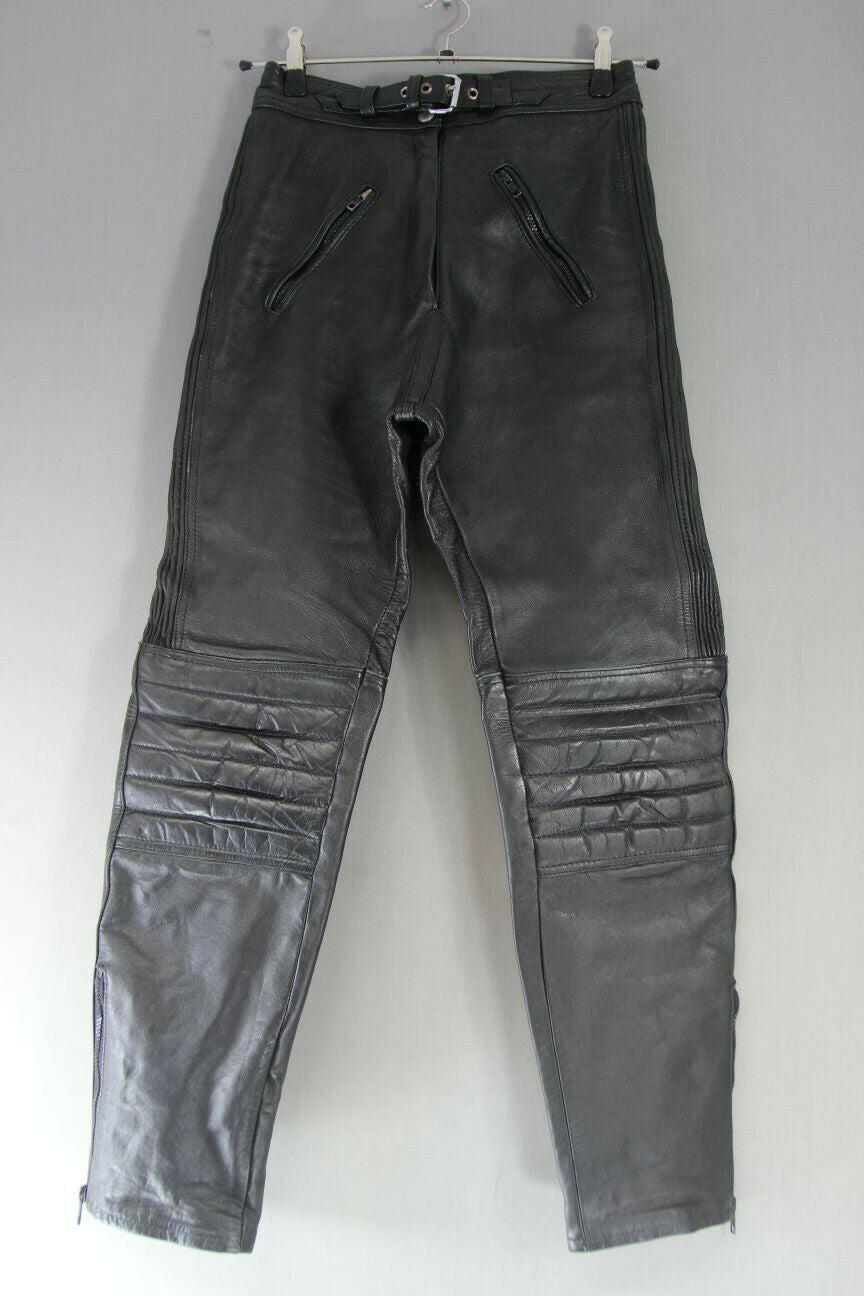 BUFFALO BLACK LEATHER BIKER TROUSERS SIZE 14: WAIST 28 INCH/INSIDE LEG 30 INCH