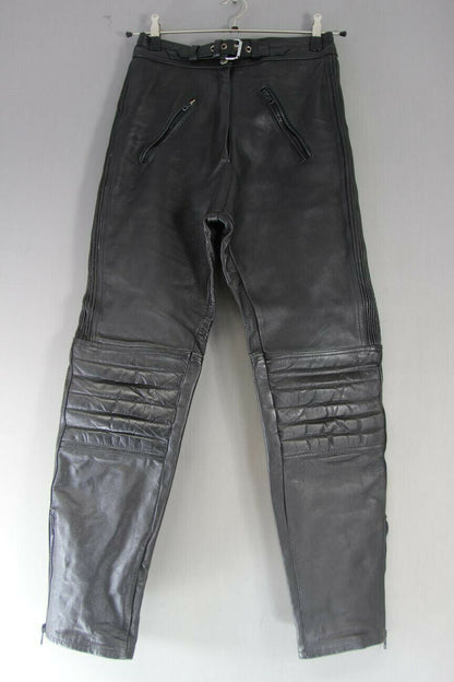 BUFFALO BLACK LEATHER BIKER TROUSERS SIZE 14: WAIST 28 INCH/INSIDE LEG 30 INCH