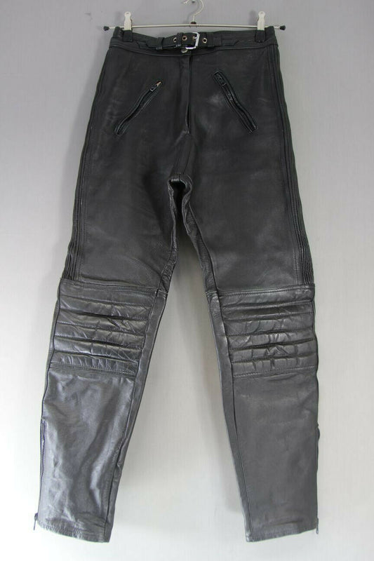 BUFFALO BLACK LEATHER BIKER TROUSERS SIZE 14: WAIST 28 INCH/INSIDE LEG 30 INCH