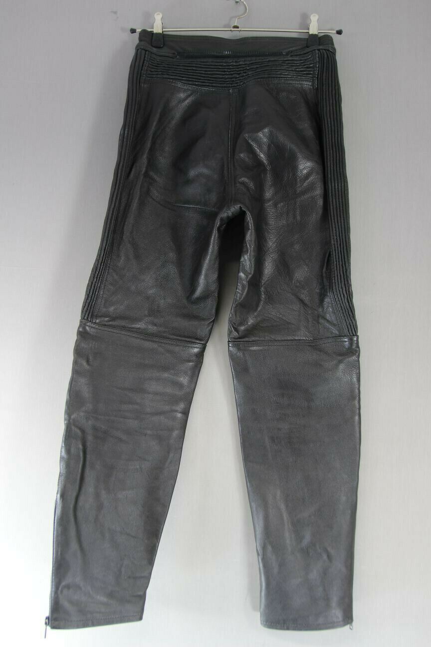 BUFFALO BLACK LEATHER BIKER TROUSERS SIZE 14: WAIST 28 INCH/INSIDE LEG 30 INCH