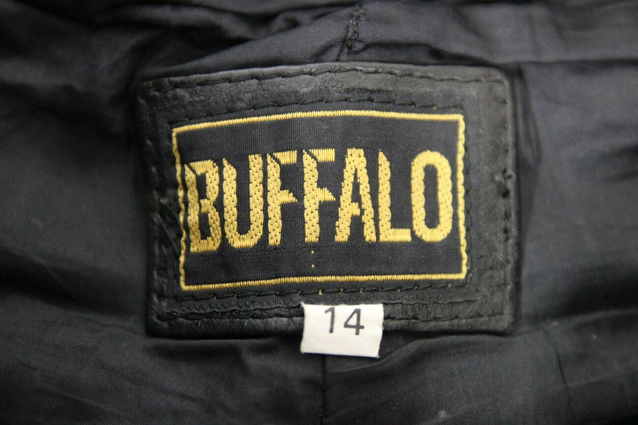BUFFALO BLACK LEATHER BIKER TROUSERS SIZE 14: WAIST 28 INCH/INSIDE LEG 30 INCH