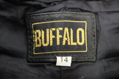 BUFFALO BLACK LEATHER BIKER TROUSERS SIZE 14: WAIST 28 INCH/INSIDE LEG 30 INCH