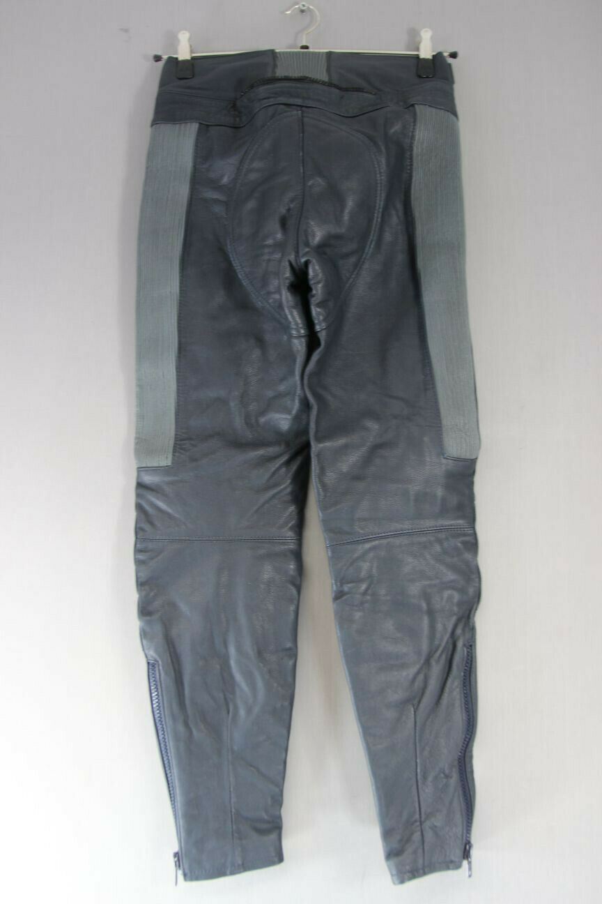 VINTAGE MQP GREY LEATHER BIKER TROUSERS-WAIST 28 INCHES/INSIDE LEG 29 INCHES