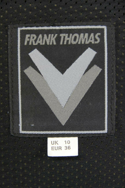FRANK THOMAS BLACK, PURPLE & SILVER LEATHER BIKER JACKET + BACK PROTECTOR SIZE10