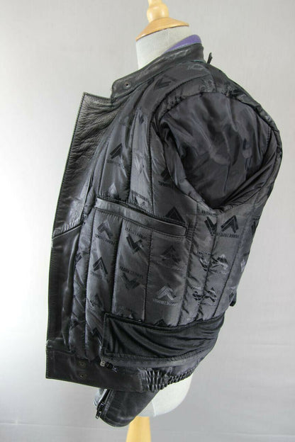 FRANK THOMAS BLACK, PURPLE & SILVER LEATHER BIKER JACKET + BACK PROTECTOR SIZE10