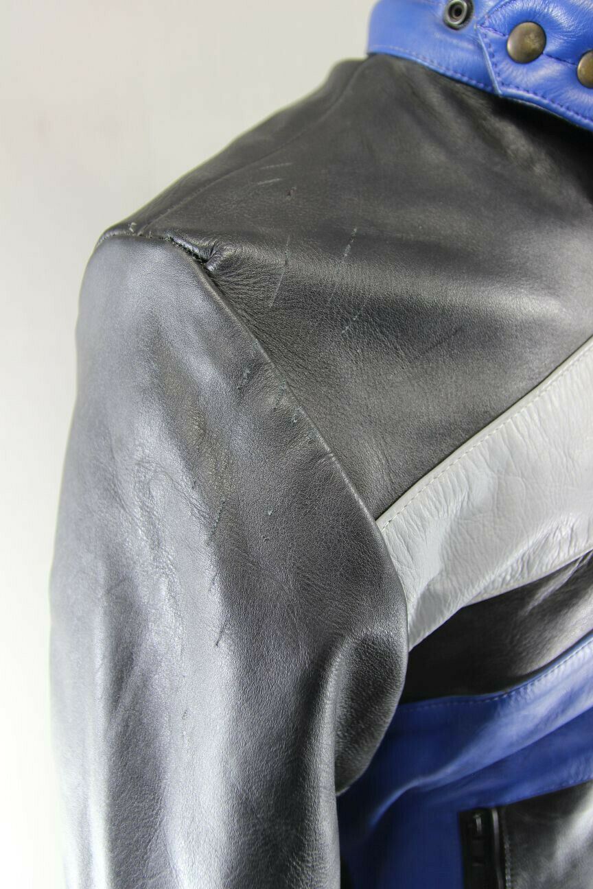 AMAZING BLACK, BLUE & GREY KETT COWHIDE LEATHER BIKER JACKET 38 INCH