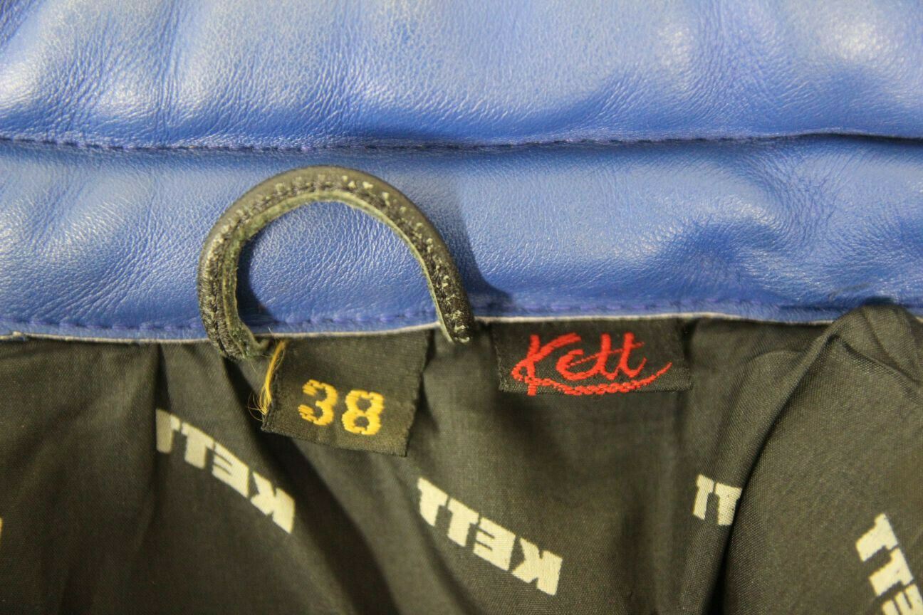 AMAZING BLACK, BLUE & GREY KETT COWHIDE LEATHER BIKER JACKET 38 INCH
