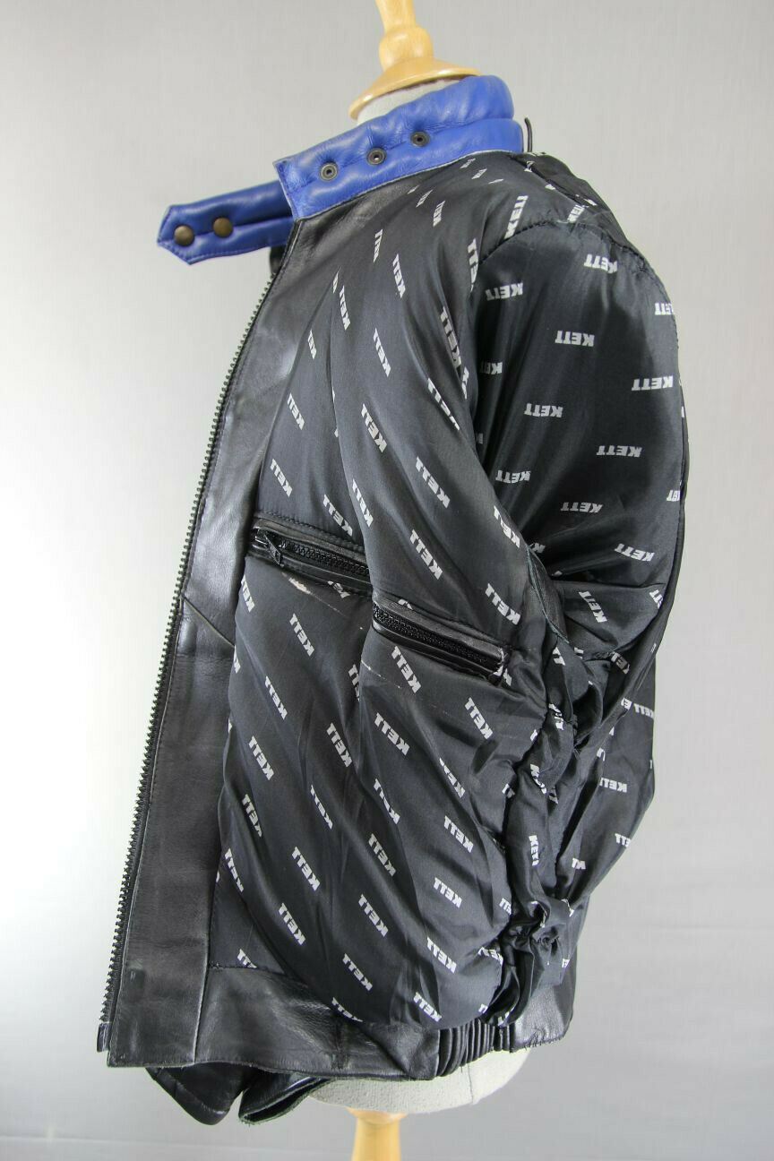 AMAZING BLACK, BLUE & GREY KETT COWHIDE LEATHER BIKER JACKET 38 INCH
