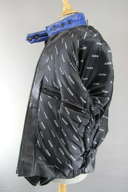 AMAZING BLACK, BLUE & GREY KETT COWHIDE LEATHER BIKER JACKET 38 INCH