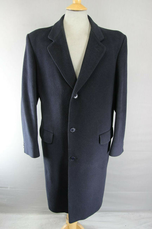 VINTAGE 1980's HAMMERSLEY BRITISH MADE NAVY BLUE WOOL & CASHMERE COAT 40 INCH
