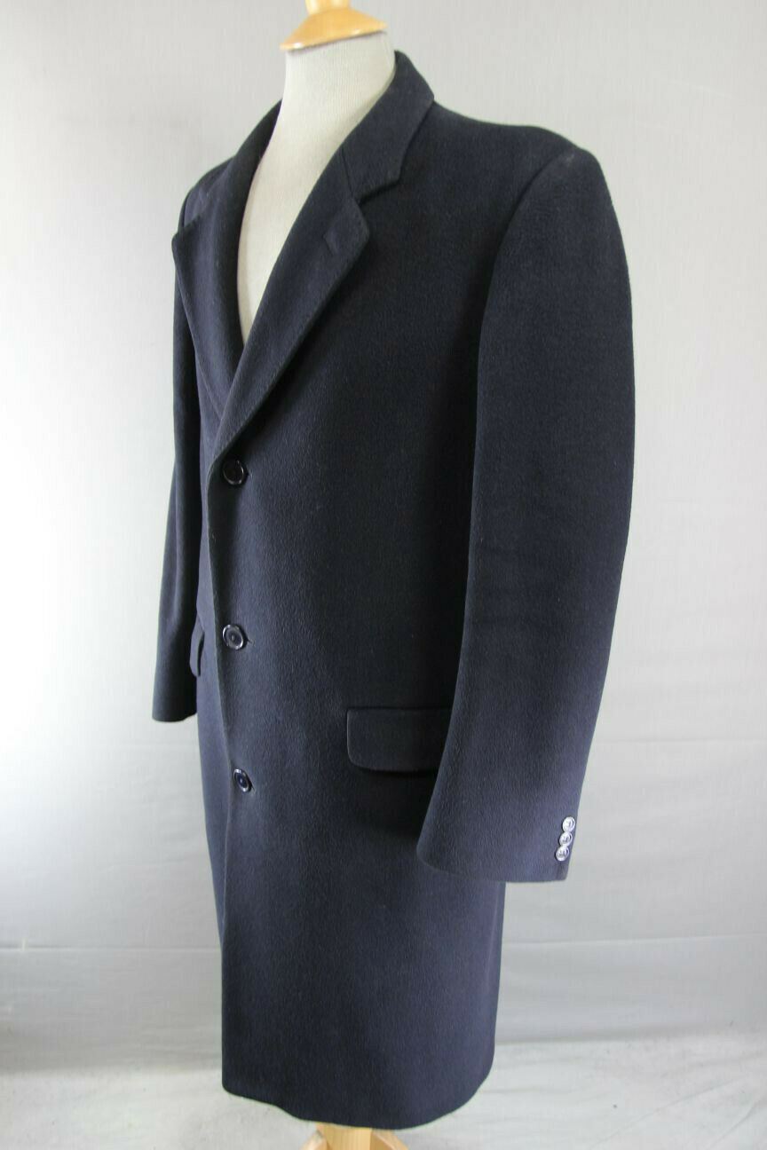 VINTAGE 1980's HAMMERSLEY BRITISH MADE NAVY BLUE WOOL & CASHMERE COAT 40 INCH