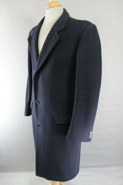 VINTAGE 1980's HAMMERSLEY BRITISH MADE NAVY BLUE WOOL & CASHMERE COAT 40 INCH