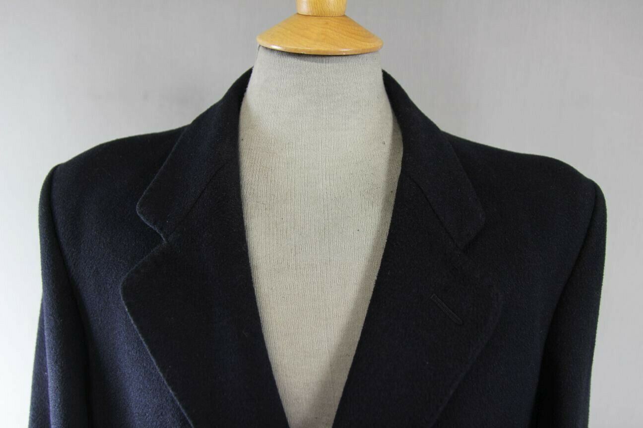 VINTAGE 1980's HAMMERSLEY BRITISH MADE NAVY BLUE WOOL & CASHMERE COAT 40 INCH