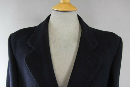 VINTAGE 1980's HAMMERSLEY BRITISH MADE NAVY BLUE WOOL & CASHMERE COAT 40 INCH