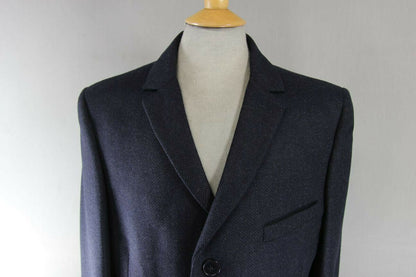 BRAND NEW MENS WOOL RICH BLEND NAVY BLUE HERRINGONE TAILORED FIT OVERCOAT 40-44"