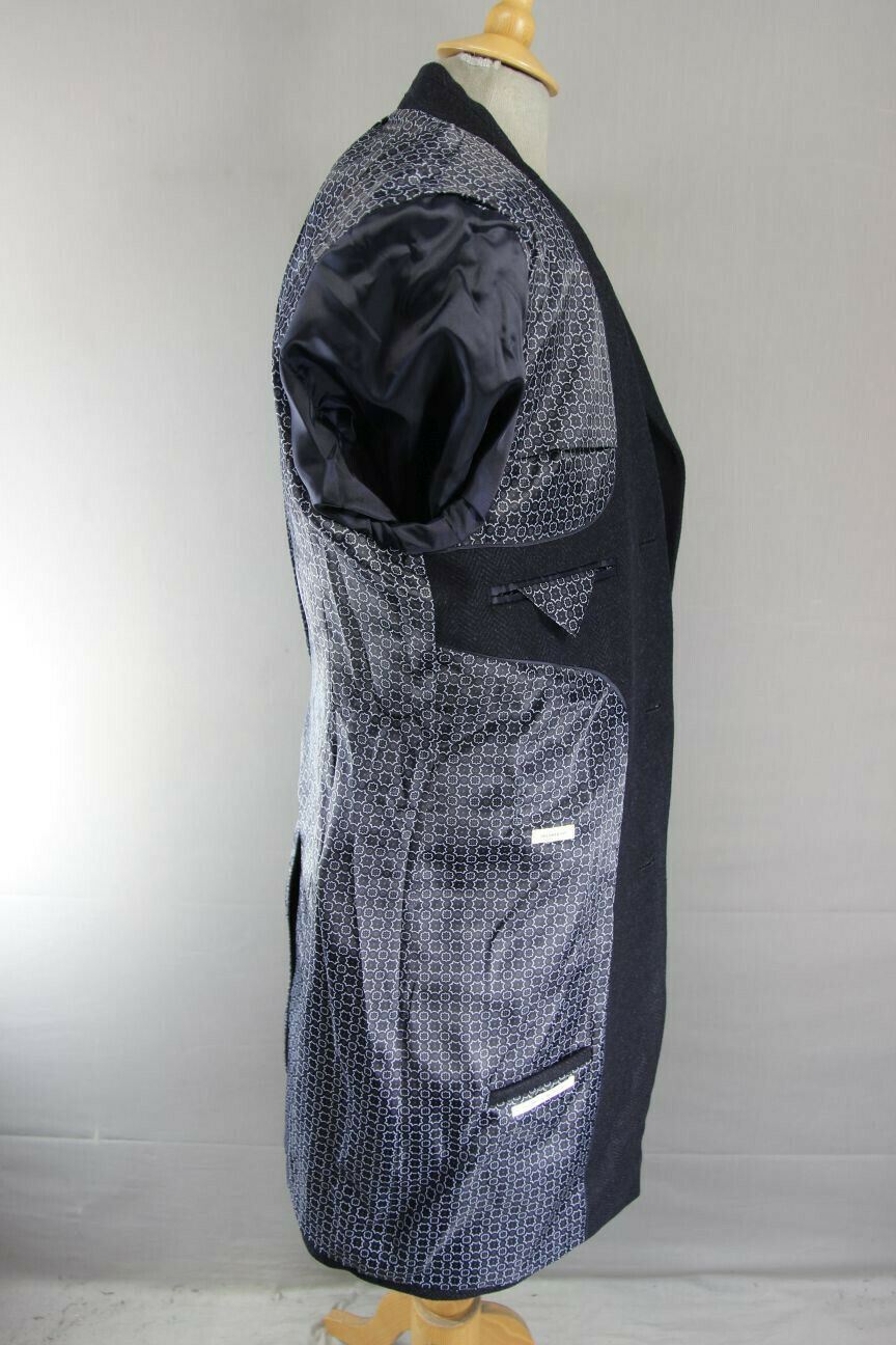 BRAND NEW MENS WOOL RICH BLEND NAVY BLUE HERRINGONE TAILORED FIT OVERCOAT 40-44"