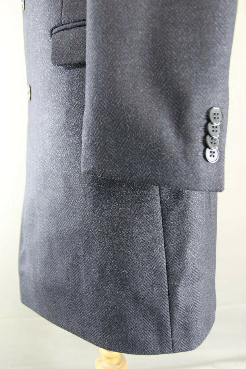 BRAND NEW MENS WOOL RICH BLEND NAVY BLUE HERRINGONE TAILORED FIT OVERCOAT 40-44"