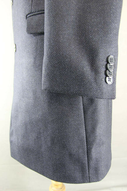 BRAND NEW MENS WOOL RICH BLEND NAVY BLUE HERRINGONE TAILORED FIT OVERCOAT 40-44"