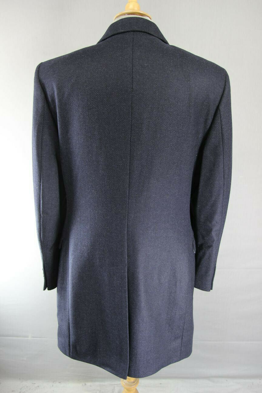 BRAND NEW MENS WOOL RICH BLEND NAVY BLUE HERRINGONE TAILORED FIT OVERCOAT 40-44"