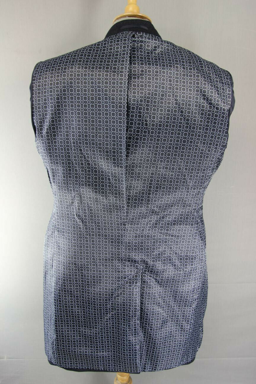 BRAND NEW MENS WOOL RICH BLEND NAVY BLUE HERRINGONE TAILORED FIT OVERCOAT 40-44"