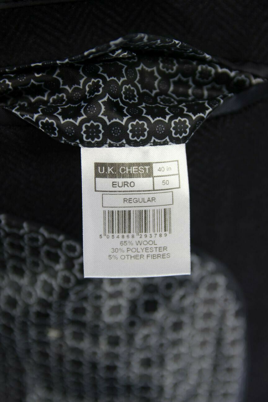 BRAND NEW MENS WOOL RICH BLEND NAVY BLUE HERRINGONE TAILORED FIT OVERCOAT 40-44"