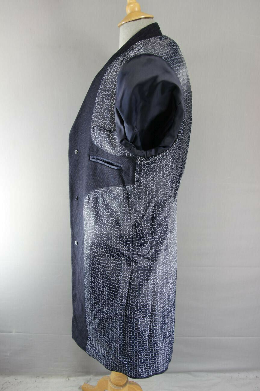 BRAND NEW MENS WOOL RICH BLEND NAVY BLUE HERRINGONE TAILORED FIT OVERCOAT 40-44"