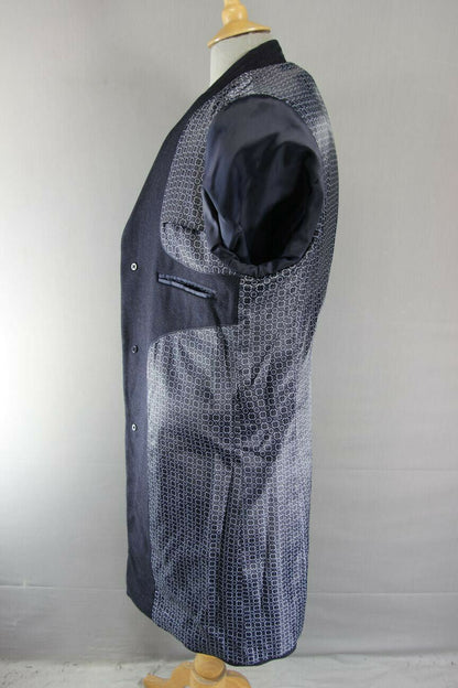 BRAND NEW MENS WOOL RICH BLEND NAVY BLUE HERRINGONE TAILORED FIT OVERCOAT 40-44"