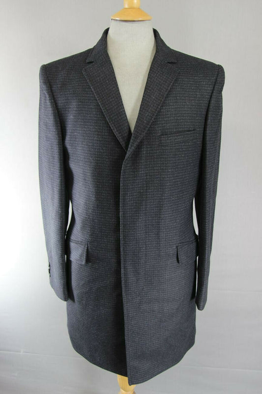 BRAND NEW MEN'S WOOL RICH BLEND CHARCOAL 'PUPPYTOOTH' CHECKED OVERCOAT 38" & 44"