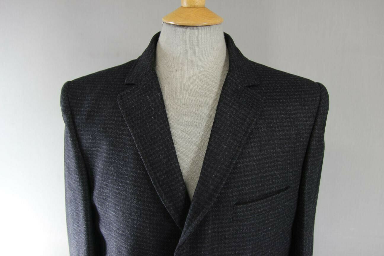 BRAND NEW MEN'S WOOL RICH BLEND CHARCOAL 'PUPPYTOOTH' CHECKED OVERCOAT 38" & 44"