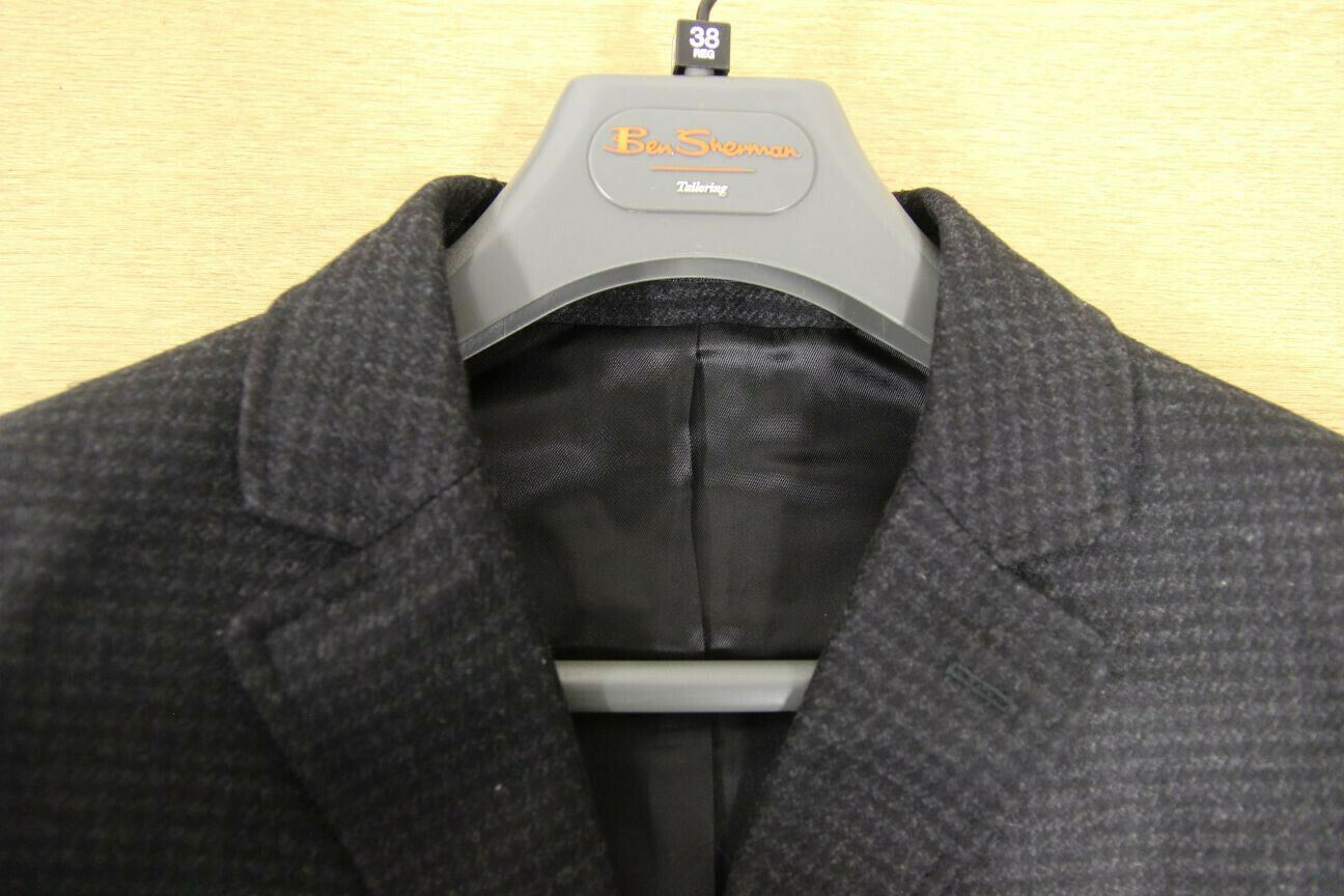 BRAND NEW MEN'S WOOL RICH BLEND CHARCOAL 'PUPPYTOOTH' CHECKED OVERCOAT 38" & 44"