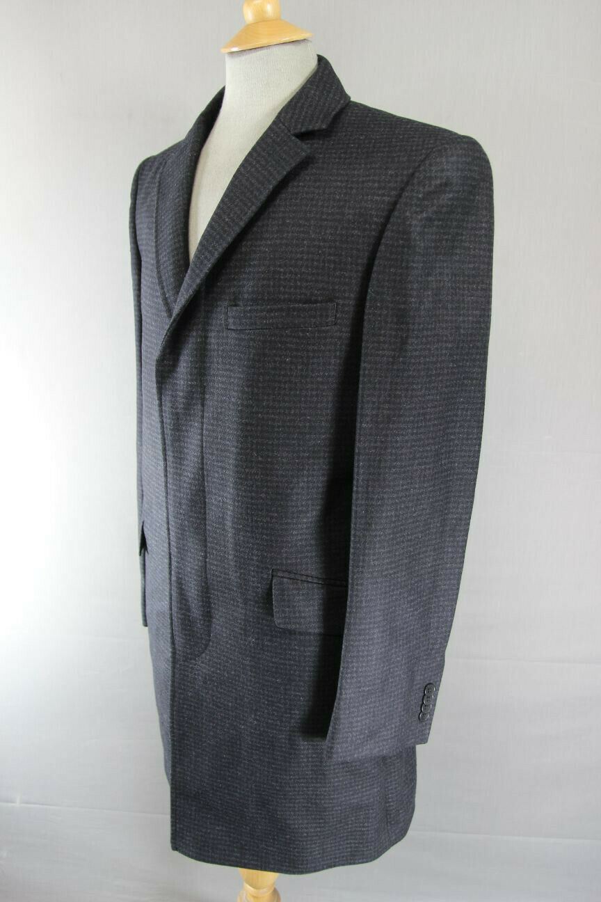 BRAND NEW MEN'S WOOL RICH BLEND CHARCOAL 'PUPPYTOOTH' CHECKED OVERCOAT 38" & 44"