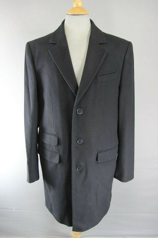 BRAND NEW MEN'S WOOL RICH BLEND 3 POCKET BLACK OVERCOAT 42-44 INCH (REGULAR FIT)