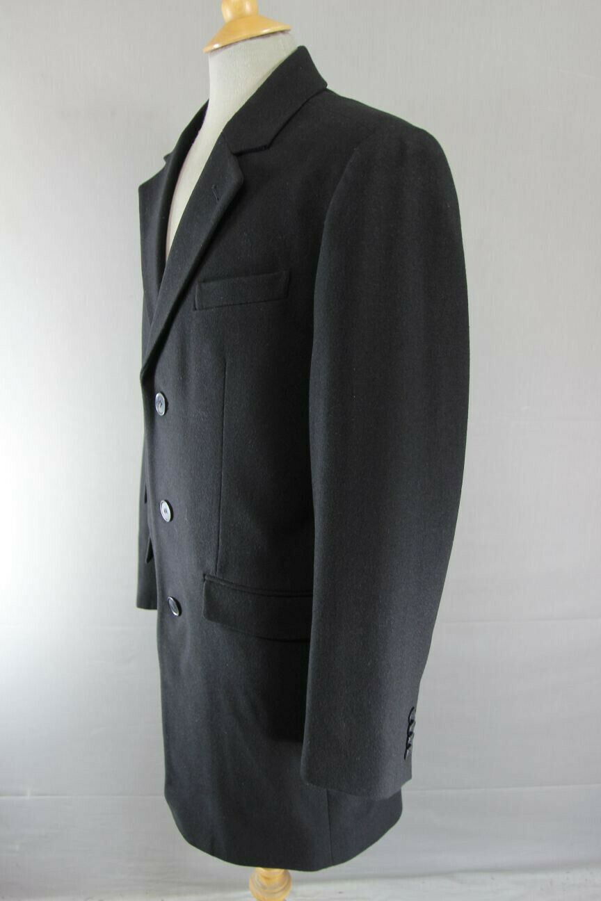 BRAND NEW MEN'S WOOL RICH BLEND 3 POCKET BLACK OVERCOAT 42-44 INCH (REGULAR FIT)