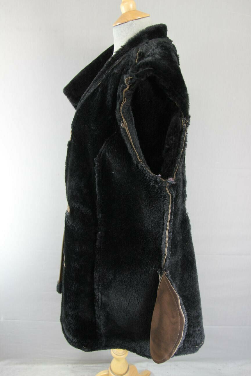 VINTAGE 1970's DARK BROWN SUEDE LEATHER SHEEPSKIN LINED COAT 38 INCH
