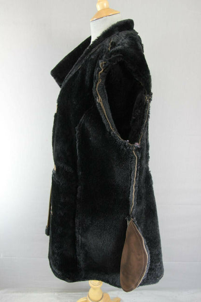 VINTAGE 1970's DARK BROWN SUEDE LEATHER SHEEPSKIN LINED COAT 38 INCH