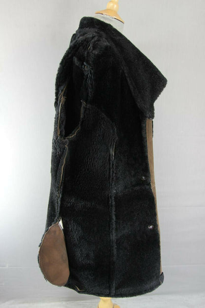 VINTAGE 1970's DARK BROWN SUEDE LEATHER SHEEPSKIN LINED COAT 38 INCH