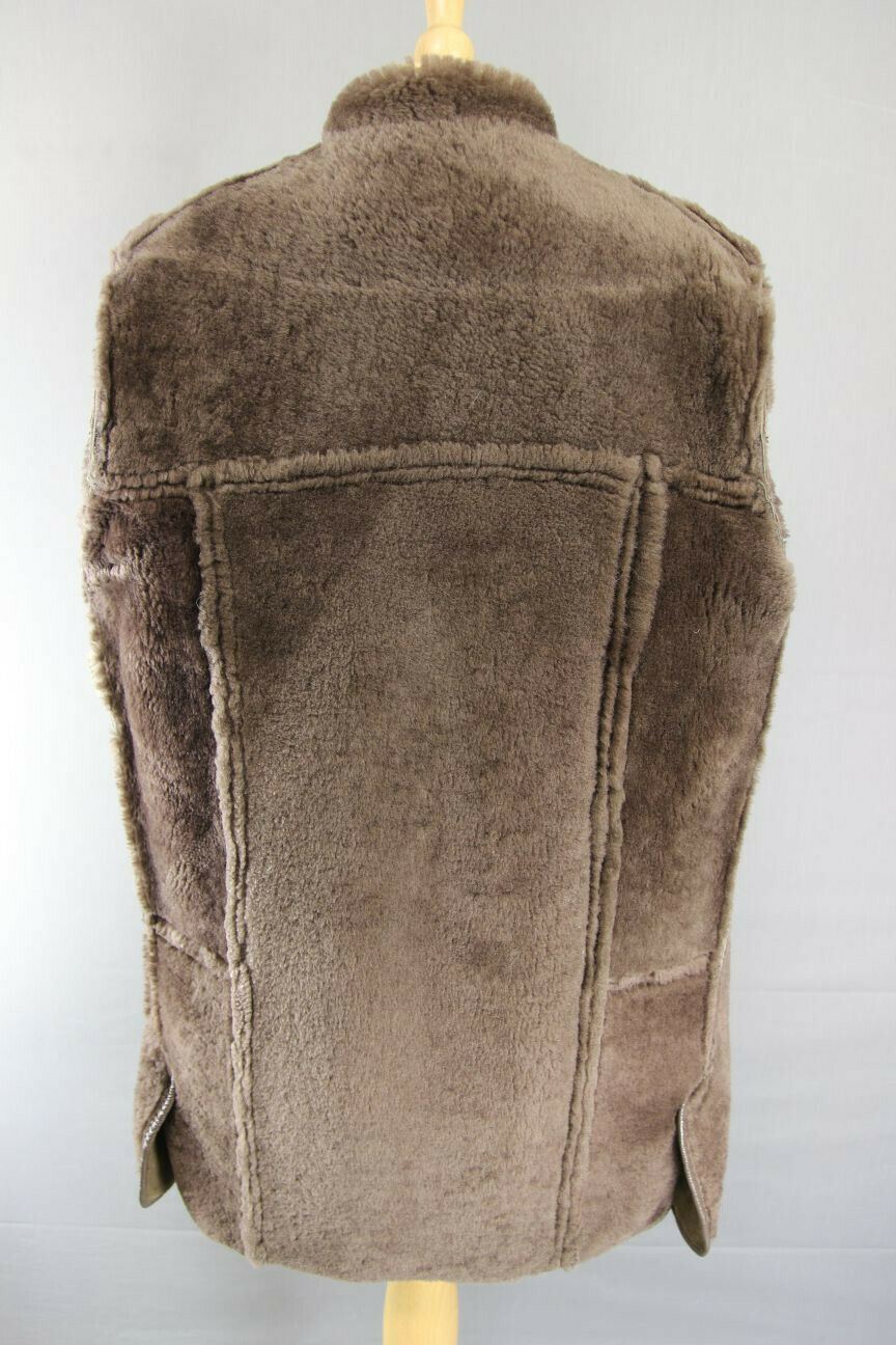 CLASSIC VINTAGE 70's LEATHER TRIMMED LIGHT BROWN SUEDE SHEEPSKIN LINED COAT 36IN