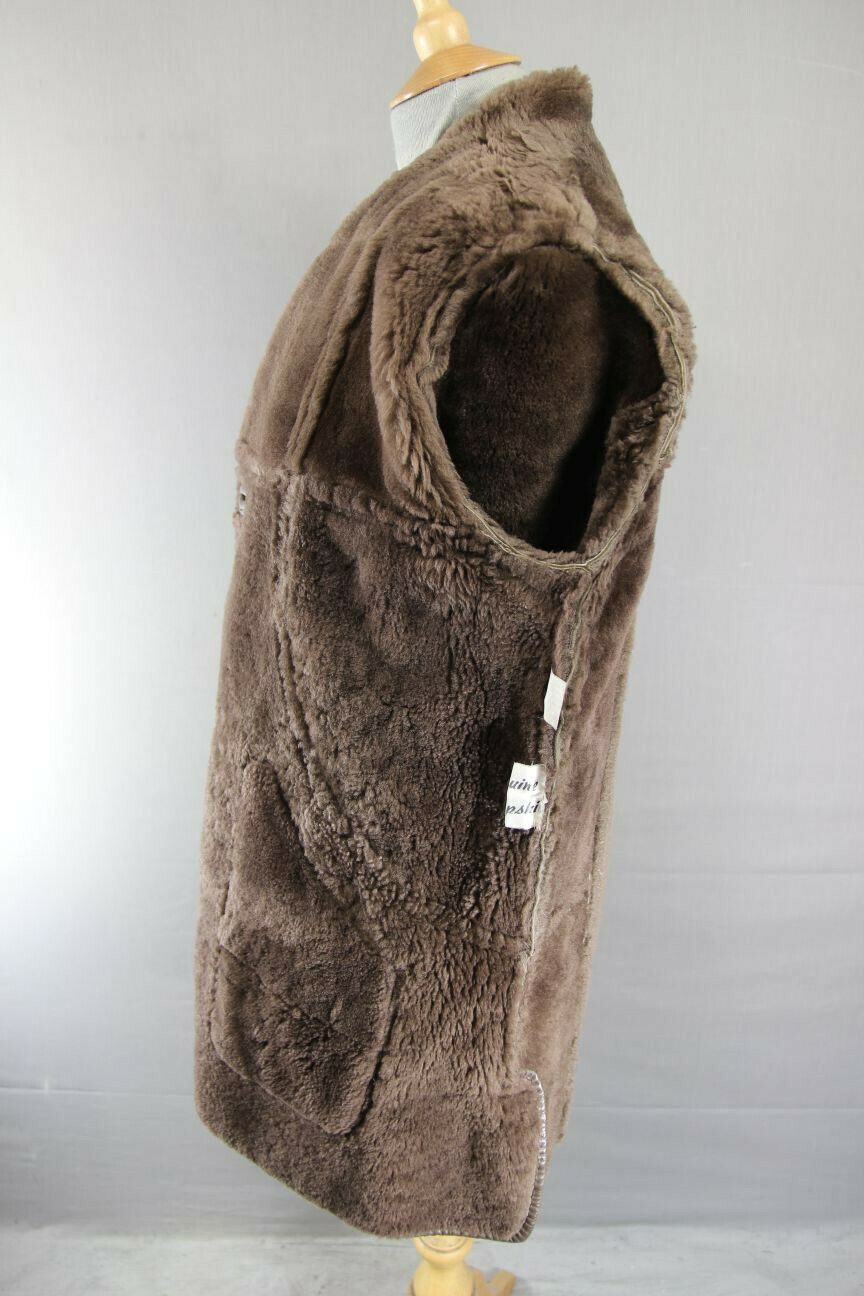 CLASSIC VINTAGE 70's LEATHER TRIMMED LIGHT BROWN SUEDE SHEEPSKIN LINED COAT 36IN